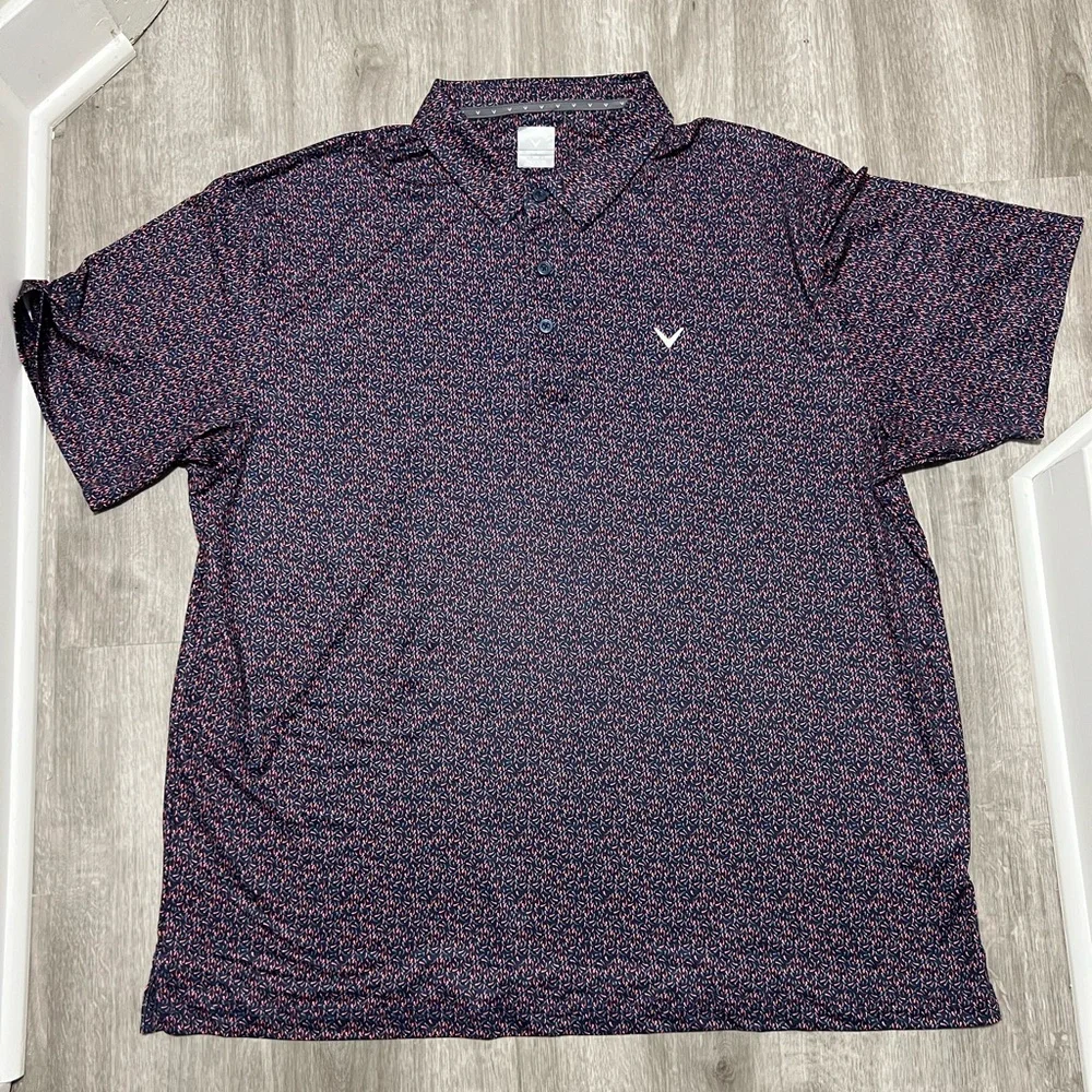 Callaway Golf Polo w/ red & steel blue pattern, EUC, men’s XXL‎